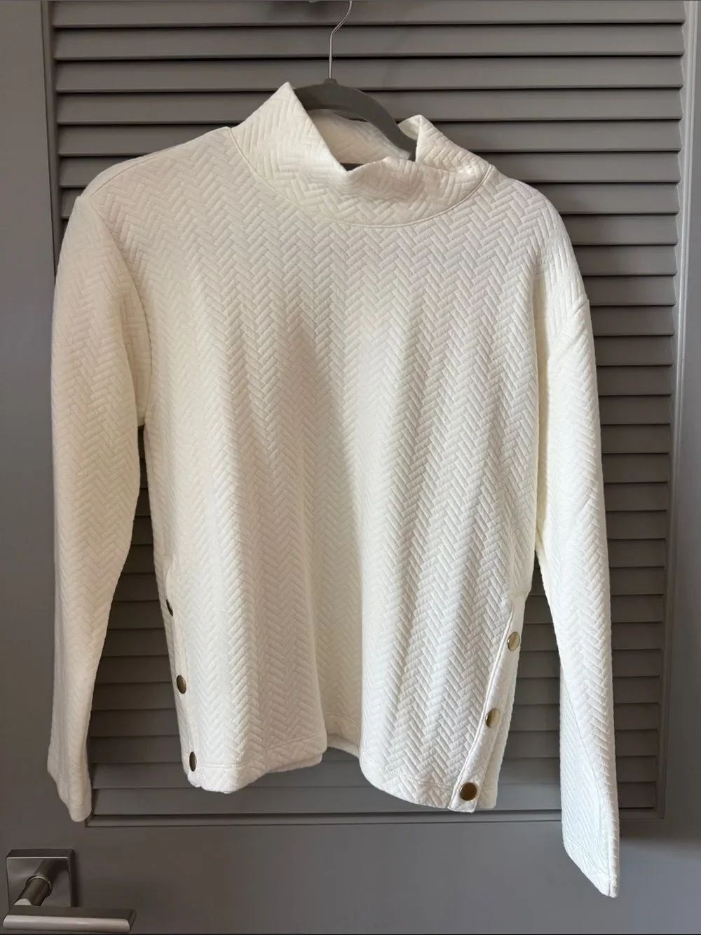 Women's Cream Mock Neck Button-Accent Sweater